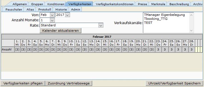 Die Pflege der Verfügbarkeiten und Vorausbuchungsfrist entnehmen Sie bitte der Dokumentation TBase Modul Datenpflege Beherbergung.