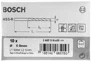 Bosch-Zubehör 11/12 Bohren Metallbohrer 71 Metallbohrer HSS-R, DIN 338 Arbeitslänge (L1) mm Versandeinheit ¹ 10er-Pack 9,0 81 125 2 607 018 433 C0f 10 1 065238 9,1 81 125 2 608 596 612 C0f 10 1