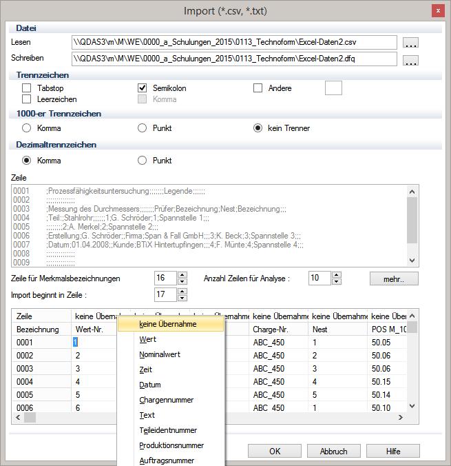 Excel-Daten / CSV- Import 6/7 Im Assistent wird unter Import auf die Schaltfläche CSV, Text geklickt. Es öffnet sich der Auswahldialog Öffnen.