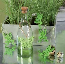 Hängen, Filz grün, x 6, cm, 8 Stück sortiert 292803 Flasche mit Korken und Schmetterling, Glas klar-grün,