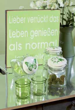 Teelicht mit Schriftzug, Glas hellgrün-grün, 7, x 9, cm, sortiert 29289 Vorratsglas INSEKT, Glas