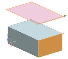Bezugsachse durch zwei Flächen In diesem Beispiel befindet sich eine Bezugsebene in einem bestimmten Abstand über einer Quaderfläche.