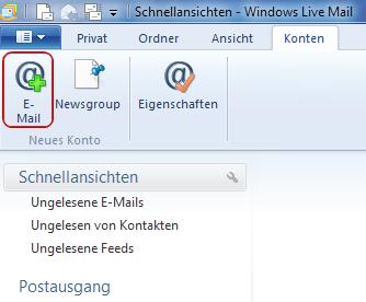 3. Einrichtung unter Microsoft Windows Live Mail (Windows 7) Microsoft Windows Live Mail ist im Betriebssystem Windows 7 implementiert.