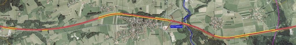 Die Autobahn verläuft hier auf großer Länge unmittelbar an den Wohnhäusern entlang und riegelt den Ort Richtung Norden ( Kirchleite ) nahezu vollständig ab. Die Variante 2.5.
