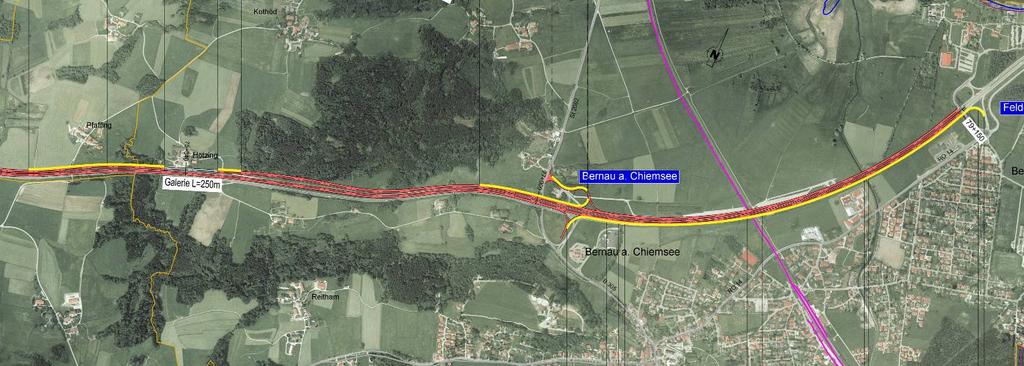 3. Abschnitt Bernau. - 3 - Variante 3.3 Bestandsvariante Bernau mit Galerie Hötzing Länge: 4,8 km Kosten: 68 Mio.