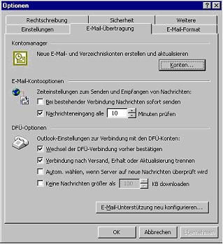Bild 2 zeigt das Menü Extras - Optionen 3. Durch Klicken der Schaltfläche» E-Mail-Unterstützung neu konfigurieren.
