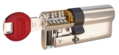 Kaba Schließsysteme mit Wendeschlüsseln Ergonomisch richtiges System des Wendeschlüssels mit bis zu 22 Stiftpaare, die radial in 4