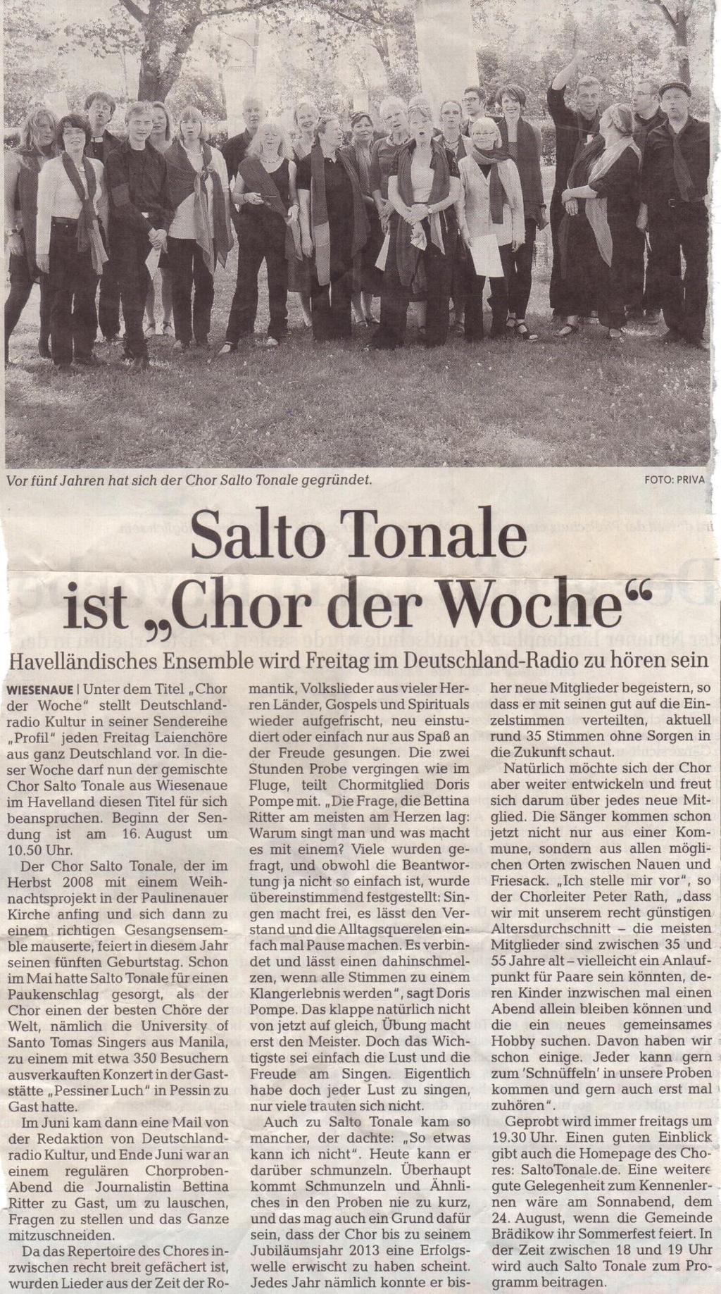 PRESSE Nachrichten von/über unserem/n Chor Salto Tonale Seite
