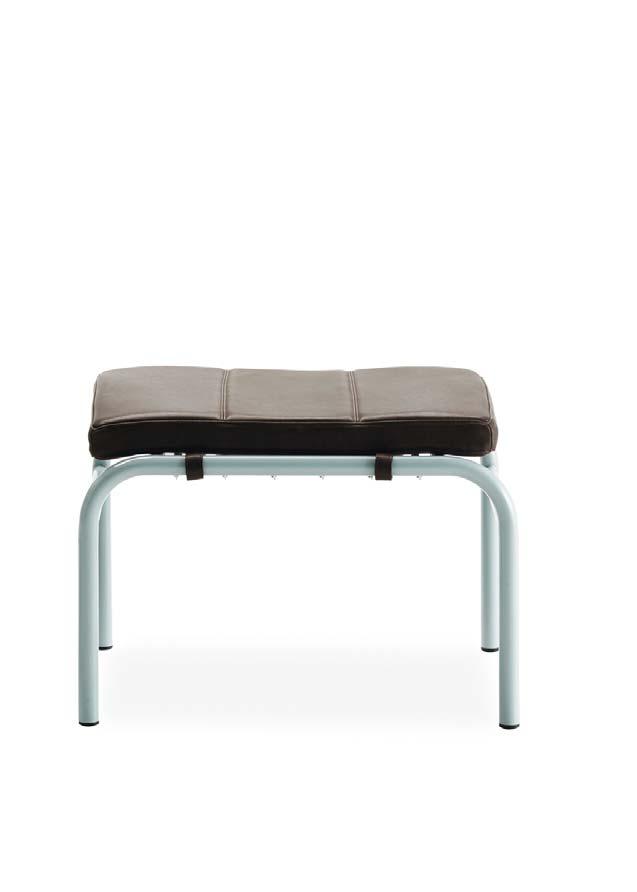 Lounge chair Chromium-plated steel frame, or painted dust light blue or black. Suspension on steel springs. Adjustable seat in two positions. Polyurethane upholstery. Leather cover.