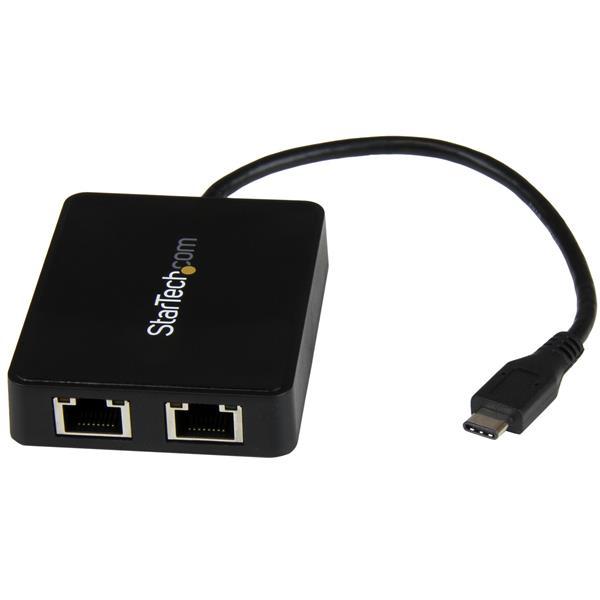 USB-C auf Dual-Gigabit Ethernet Adapter mit USB (Typ-A) Anschluss Product ID: US1GC301AU2R Jetzt können Sie ganz einfach kabelgebundenen Netzwerkzugriff über den USB-C - oder Thunderbolt 3- Port an