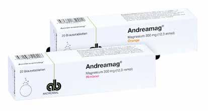 Andreamag Brausetabletten Hochdosiertes Magnesium 300 mg (12,3 mmol) 1x täglich mit Himbeer- oder Orangenaroma kassenpflichtig Wirkstoff: Magnesium 300 mg (12,3 mmol).