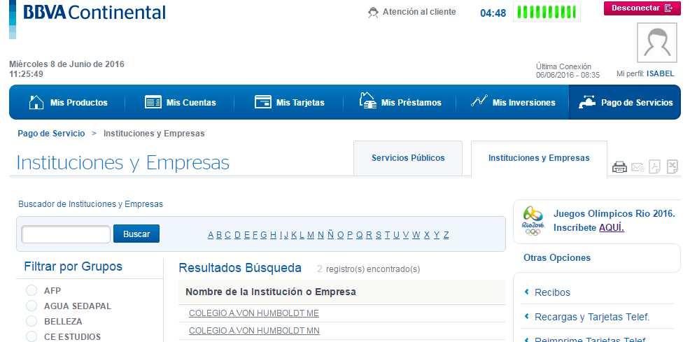 PASO 2: En el buscador de instituciones y empresas, ingresar humboldt y clic en Buscar.