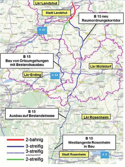 PROJEKT: STRASSE B 15 NEU A 3 REGENSBURG A 92 LANDSHUT ROSENHEIM A 8 Planung seit Anfang der 1930er Jahre für eine Nord-Süd-Route im Osten Bayerns.