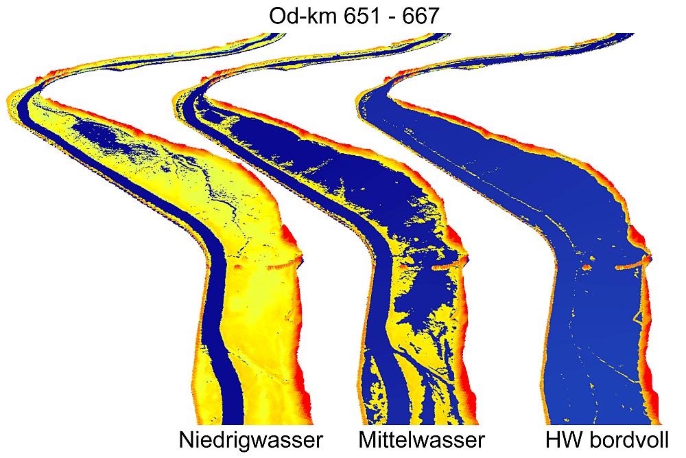 Numerische Modellierung (1D-FTM), Übersicht, NW Viele Nebengewässer auf dem Vorland.