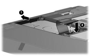 4. Schließen Sie das Festplattenkabel (2) am Computer an. 5.