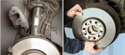 Bremsscheiben ersetzen 1 Ausbau der Bremsscheibe Fahrwerks- und -komponenten auf Schäden über-prüfen. Beschädigte Teile erneuern!