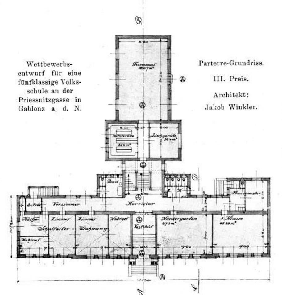 Abb. 39.: Grundriss, Wettbewerbsvorschlag für eine Volksschule, ca. 1913 4.