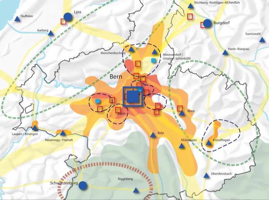 5. Die RGSK im Überblick Steckbrief RGSK Bern-Mittelland Struktur Die Region Bern- Mittelland als Kerngebiet der Hauptstadtregion Schweiz weist eine stark auf das Zentrum Bern und auf die