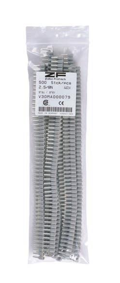 Gegurtete Aderendhülsen Ferrules, belt-strips Aderendhülsen mit Kunststoffkragen als Gurtstreifen Für Leiter von 0,5 bis 2,5 mm 2 (AWG 20 14). Material: E-Cu, galvanisch verzinnt.