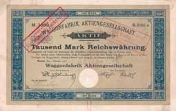 Gründeraktie (Auflage 1500, ab 1903 nach Zusammenlegung zur Sanierung nur noch 575, R 4) VF Schöne Umrahmung im Historismus-Stil.
