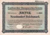 Los 498 Schätzwert 75-150 Eschweiler Bergwerks-Verein Kohlscheid (Rhld.), Aktie 1.000 RM Sept.