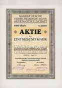 Los 1096 Schätzwert 150-250 Norddeutsche Grund-Credit-Bank Weimar, Aktie 100 RM 16.4.1925 (Blankette, R 12) UNC-EF Gründung 1868 in Berlin. 1895 Sitzverlegung nach Weimar.