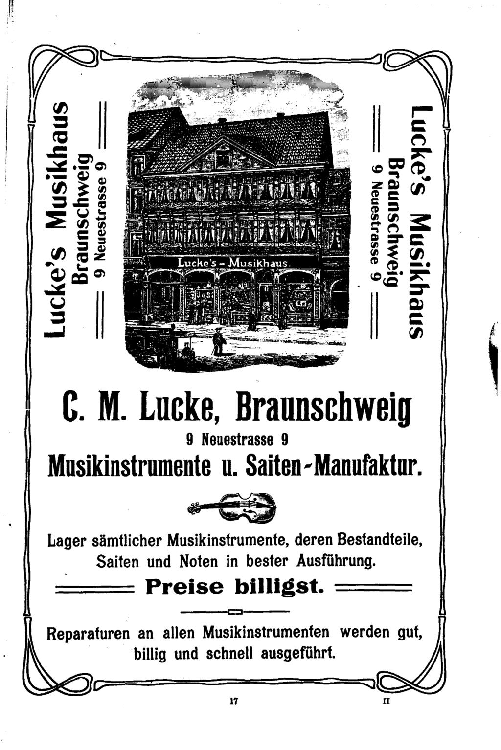 t::::::===========:::::jll c. M. Lucke, Braunschweig 9 Nouestrasse 9 Musikinstrumente u. Saiten~Manufaktur.