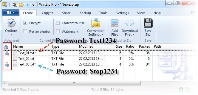 Beispiel: Datei 1 = Passwort: Test1234 Datei 2 = Passwort: Stop1234.