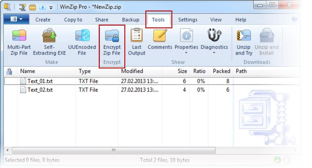 2 Verschlüsselung von Dateien in WinZip Starten Sie WinZip und ziehen Sie Dateien mittels Drag und Drop in Ihr WinZip-Archiv.