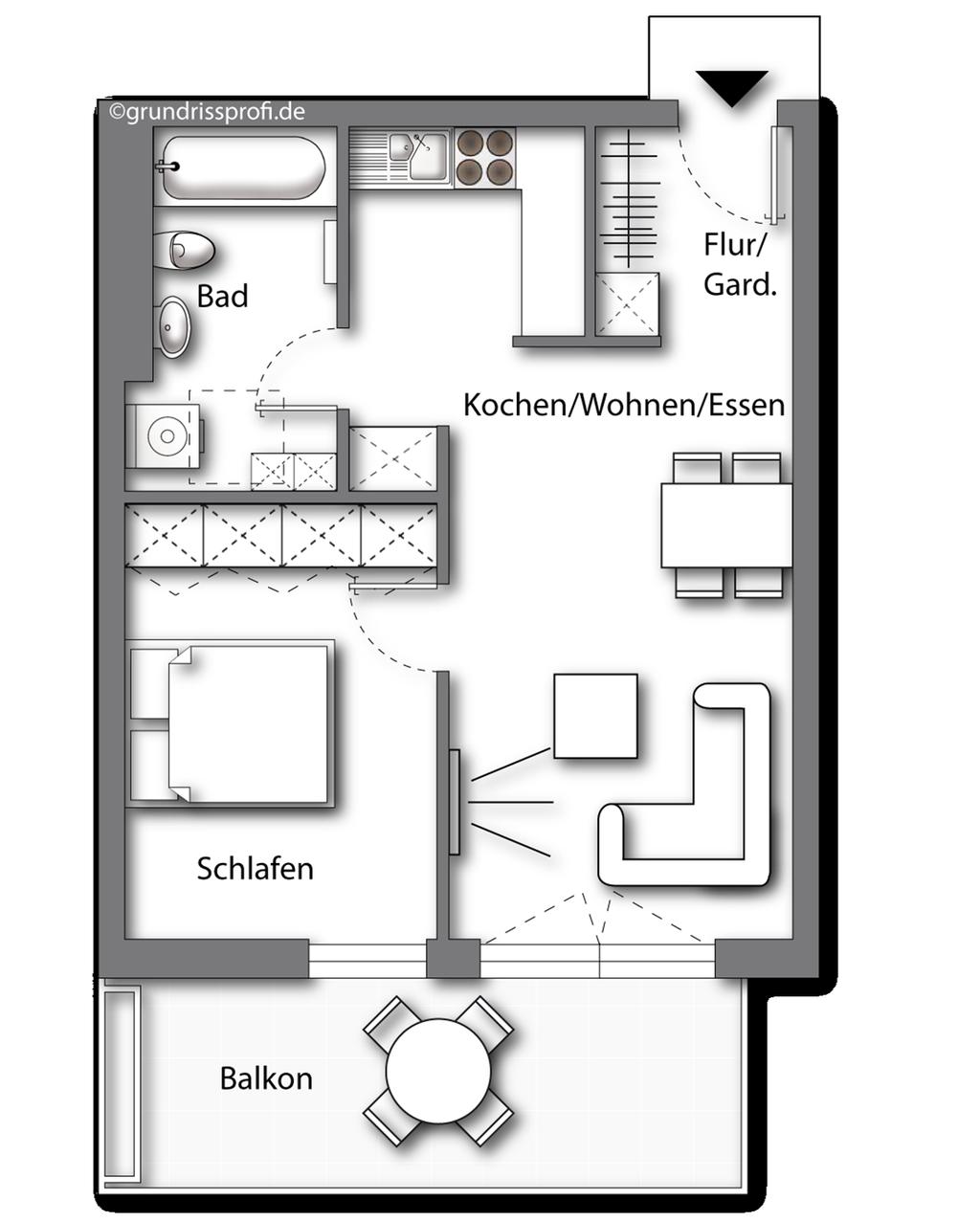 Haus A, Wohnung 3, OG 2-Zimmer-Wohnung mit Balkon ca. 52,5 m² Wfl.