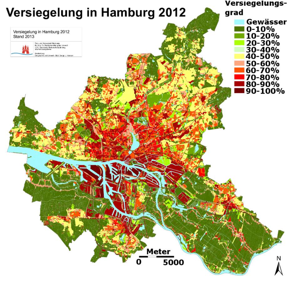 GDF & GCF: Anwendung auf gesamte Städte GDF & GCF: Anwendung Stadt Zusammenstellung: Daten Hamburg: -Niederschlag: 780 Liter/m 2 /Jahr -Flächenversiegelung: 225 km 2 -> Verlorener Regen: 1.