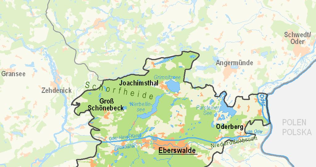 Lage Landschaft Übersicht Topografie Nordöstlich der Hauptstadt gelegen, reicht der Landkreis Barnim (BAR), begrenzt durch HVL, UM und MOL von der Berliner Stadtgrenze bis an die Oder.