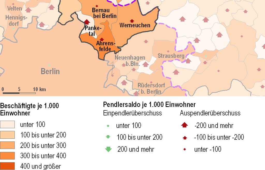Während das Arbeitsplatzangebot im Berliner Umland des Landkreises im gleichen Zeitraum leicht gestiegen ist, verlor im weiteren Metropolenraum fast jeder Fünfte seinen Arbeitsplatz.