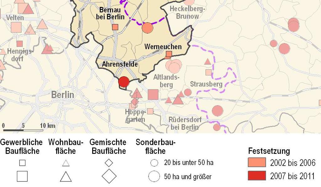 25 ha gehört BAR zu den Berliner Umlandkreisen mit der niedrigsten Bauflächensumme in allen genehmigten Bebauungsplänen und VEP; fast 4 % davon sind Wohnbauflächen, dies ist von allen Landkreisen