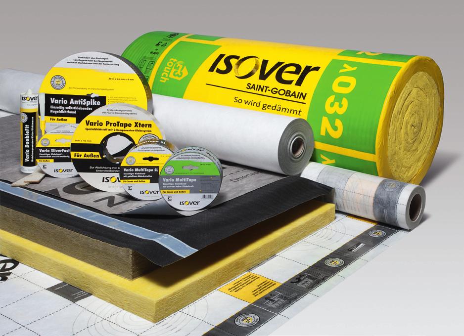 Technik + Praxis ISOVER Dachsanierungs-Dämmsystem Sowohl die Mineralfaser-Dämmstoffe, als auch die Klebe- und Dichtprodukte sind extra für den Außeneinsatz wasserfest ausgeführt.