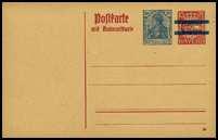 Postkarte Bayern 15 Pf durchbalkt (Balken geteilt) und Überdruck "Germania" 30 Pf hellblau, ungebraucht DR-P 133 600 4,00 1921 - Aufbrauchausgabe Bayern 10