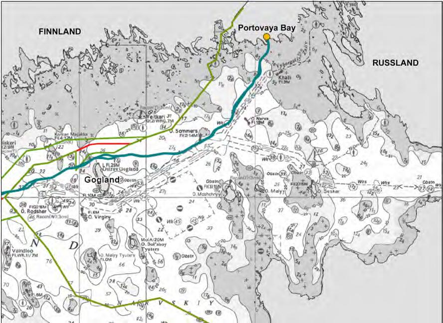115 4.2.3 Pipelineroute in Russland Die Nord Stream-Route in russischen Gewässern ist in Abbildung 4.7 dargestellt.