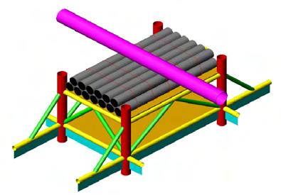 Die erforderliche Flexibilität der Stützstruktur wird durch Abdeckung des Stahlrahmens mit einer Druckplatte in Form einer leichten Matte z.b. aus HDPE-Rohren erzielt.