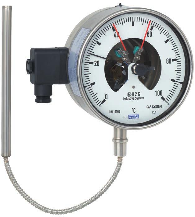 Mechatronische Temperaturmesstechnik Gasdruck-Thermometer mit Schaltkontakten Typ 73, CrNi-Stahl-Ausführung WIKA Datenblatt TV 27.