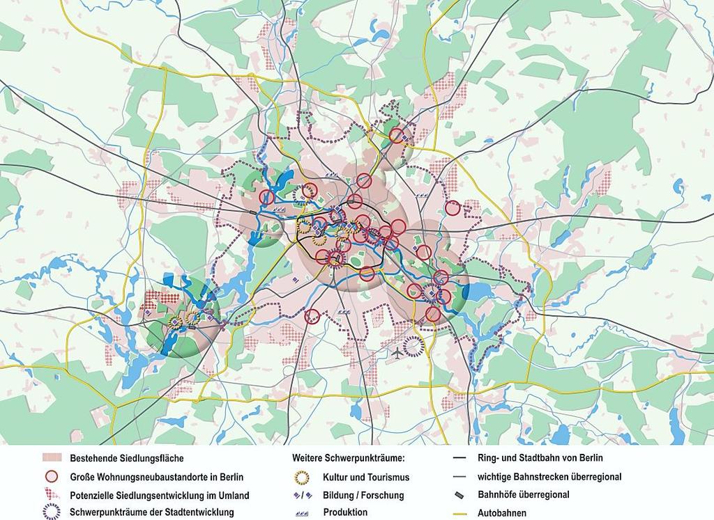 Siedlungsstruktureller Kontext Berlin Berliner Umland Gemeinsamer Siedlungsraum mit vielen Qualitäten: Einbettung in einen intakten Landschaftsraum. Kompakte Siedlungsstruktur (Siedlungsstern).