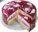 2050g 2200g 2000g 3460411 Crème Ricotta-Torte Leckere Ricotta-Sahne mit eingestrudelten Pfirsichstückchen auf Biskuitboden, darunter