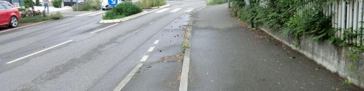 Hirrlingen: Radweg-Ende noch vor Ortsbeginn, ohne Querungshilfe in einer