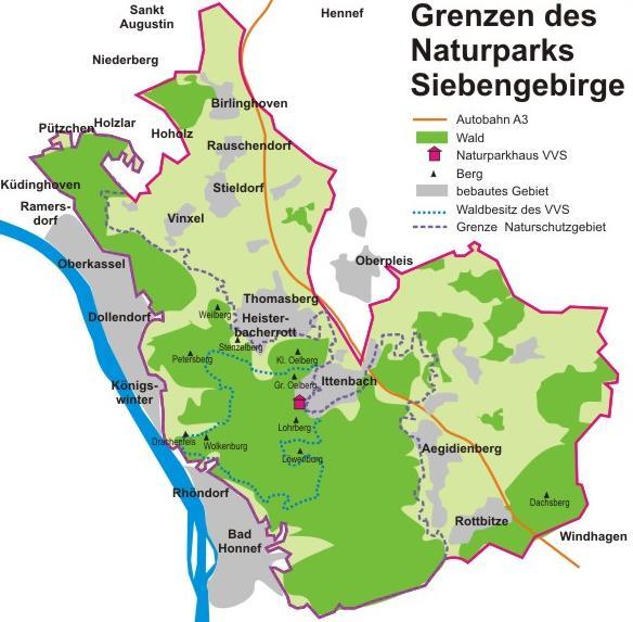 Quelle Karte: Verschönerungsverein für das Siebengebirge VVS http://www.naturpark-siebengebirge.
