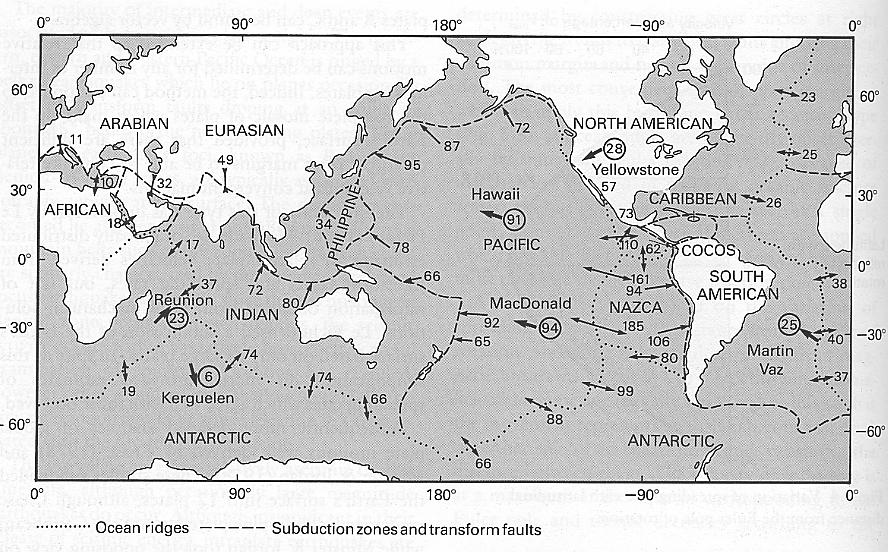 18 Abb. 8: Zuordnung der aktiven Plattengrenzen weltweit; rot markiert: Osterinsel (KEAREY & VINE, 1996, S. 80) Abb.