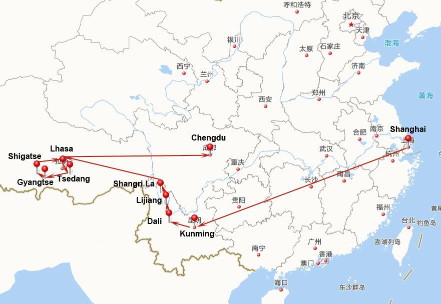 Hochgebirgslandschaften in Yunnan und Tibet Shanghai, Kunming, Dali, Lijiang, Shangri La, Lhasa, Tsedang, Gyangtse, Shigatse, Chengdu 19 Tage Tournummer: CRD-SR2 Ü berwältigende Landschaften erwarten
