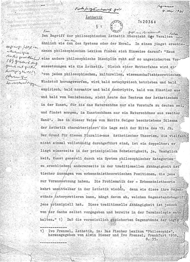 176 Martin Endres, Axel Pichler, Claus Zittel Nach Abschluss dieser Textfassung im September 1968 machte sich Adorno an eine weitere Redaktion.