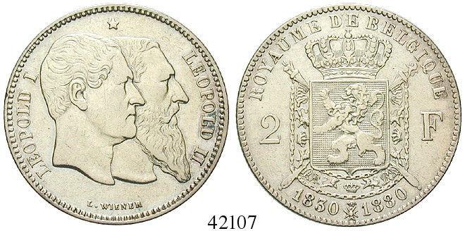 42107 BELGIEN, KÖNIGREICH Leopold II., 1865-1909 2 Francs 1880.