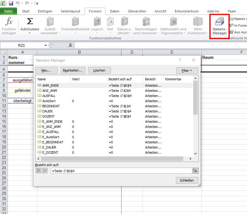 Bearbeiten von Excel-Vorlagen Excelvorlagen werden in der Regel für Listen verwendet, die z.b. die Teilnehmer des Kurses mit den offenen Gebühren oder die Kurse mit ihren Dozenten ausgeben.