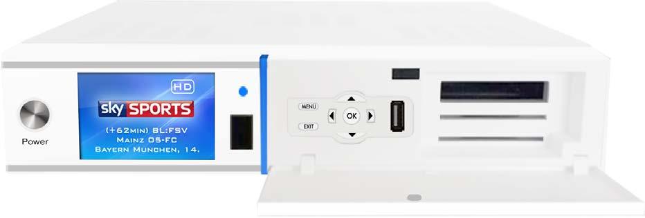 Allgemeine Information Vorderansicht Power on/off Menu Exit Schaltet die GigaBlue Box in den Standby Betrieb Öffnet das Menu Verlässt das