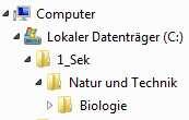 6. Im Windows Explorer siehst du im Navigationsbereich vor den Ordnern Natur und Technik und Biologie zwei unterschiedliche Dreiecke ( und ). Welche Bedeutung haben diese? 7.
